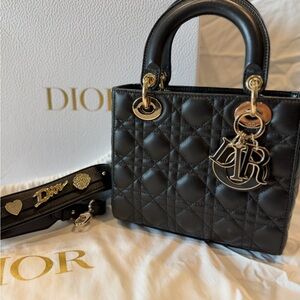 Small Lady Dior My ABCDior Bag | Black Cannage Lambskin | Strap w Charms